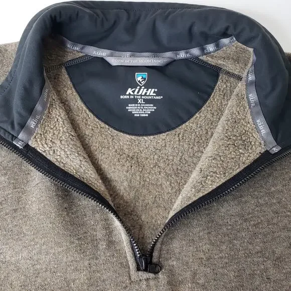 KUHL Men's Size XL Fleece Lined 1/4 Zip Pullover Sweater Heather Brown in VGUC - Picture 3 of 12